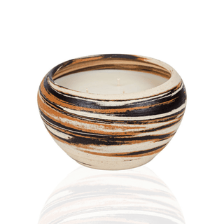 Luxurious Ceramic Candle in a blend of rich brown, tan, black, and white by Laguna Candles