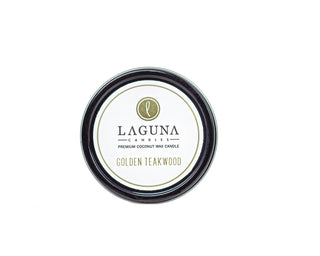 Luxurious & Portable Golden Teakwood 6oz Travel Tin Candle | Laguna Candles