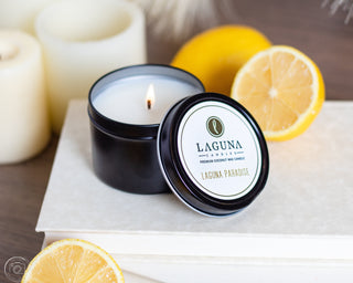  luxury handcrafted 6-ounce travel tin candle for home and office space from Laguna Candles